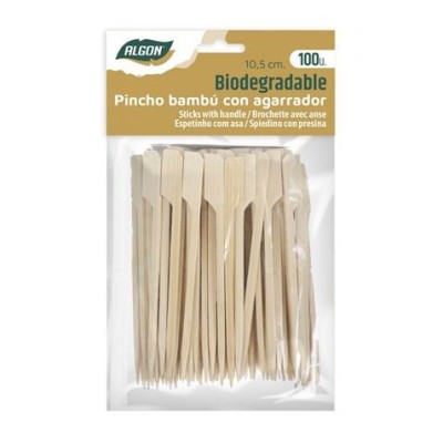 PACK 100 PINCHOS BAMBU CON AGARRADOR 10.5CM