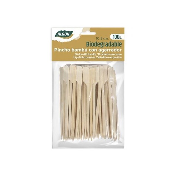 PACK 100 PINCHOS BAMBU CON AGARRADOR 10.5CM