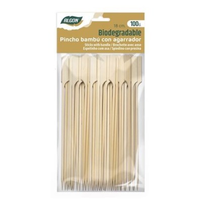 PACK 100 PINCHOS BAMBU CON AGARRADOR 18CM