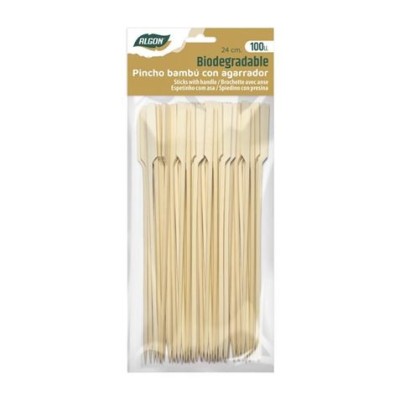 PACK 100 PINCHOS BAMBU CON AGARRADOR 24CM