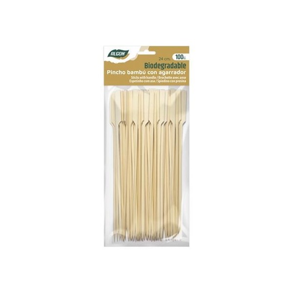 PACK 100 PINCHOS BAMBU CON AGARRADOR 24CM