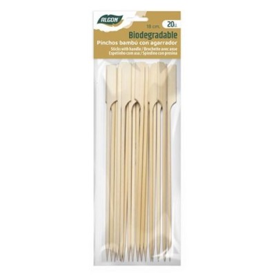 PACK 20 PINCHOS BAMBU CON AGARRADOR 18CM ALGON