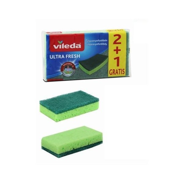 PACK 3 ESPONJAS CON ESTROPAJO NO RAYA ULTRA FRESH VERDE VILEDA