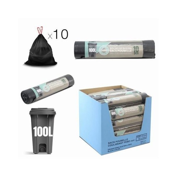 PACK 10 BOLSAS DE BASURA 100 LITROS ECO RECICLADAS NEGRAS