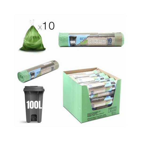 PACK 10 BOLSAS DE BASURA 100 LITROS ECONATURA VERDE