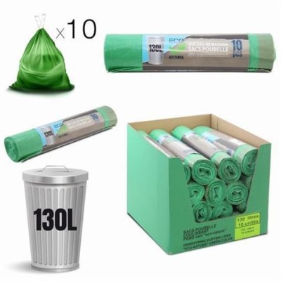 PACK 10 BOLSAS DE BASURA 130 LITROS ECONATURA VERDE