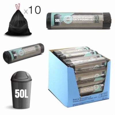 PACK 10 BOLSAS DE BASURA 50 LITROS ECO RECICLADAS NEGRAS