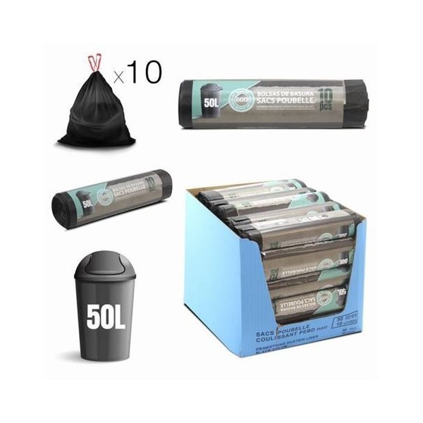 PACK 10 BOLSAS DE BASURA 50 LITROS ECO RECICLADAS NEGRAS