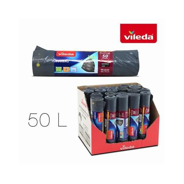 PACK 10 SACOS BASURA AUTO CIERRE 50 LITROS ECOBAG VILEDA