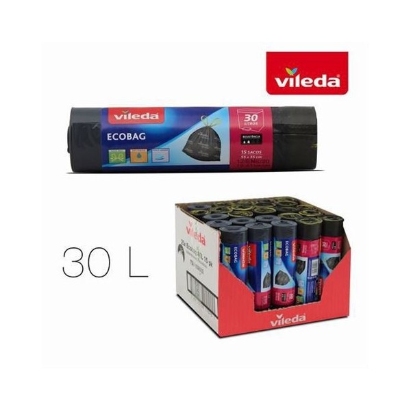 PACK 15 BOLSAS BASURA AUTOCIERRE ECOBAG 30 LITROS VILEDA