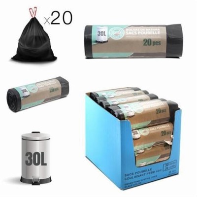 PACK 20 BOLSAS DE BASURA 30 LITROS ECO RECICLADAS NEGRAS