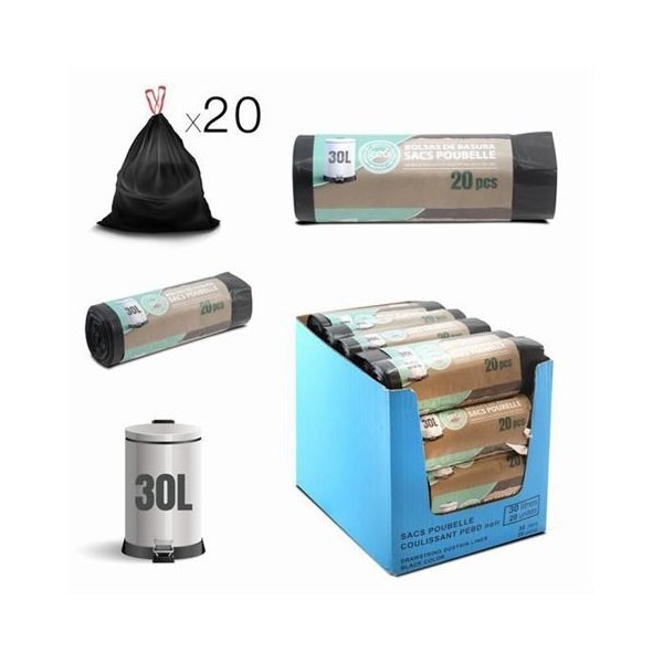 PACK 20 BOLSAS DE BASURA 30 LITROS ECO RECICLADAS NEGRAS