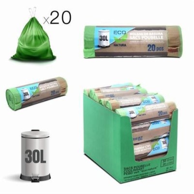 PACK 20 BOLSAS DE BASURA 30 LITROS ECONATURA VERDE