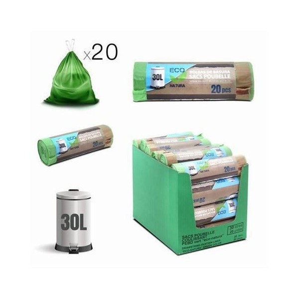 PACK 20 BOLSAS DE BASURA 30 LITROS ECONATURA VERDE