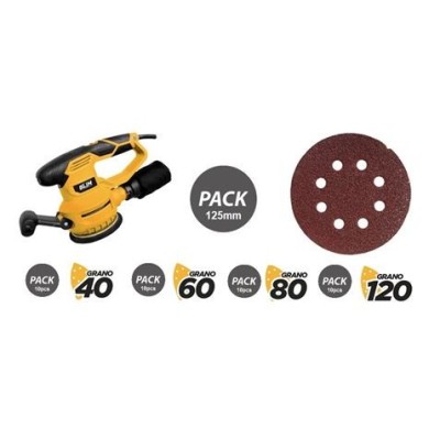 PACK LIJADORA ROTORBITAL 450W + JUEGO DE 40 LIJAS 125MM BLIM