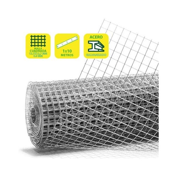 TELA METÁLICA GALVANIZADA 12.7X12.7X0.9MM 1X10 METROS SUNGARDEN