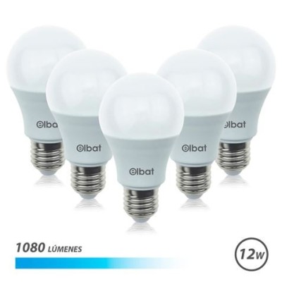 PACK 5 BOMBILLAS LED A60 | 12W | 1080LM | E27 | LUZ FRIA | ELBAT