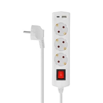 BASE MULTIPLE 3 TOMAS CON INTERRUPTOR + USB + TIPO C ELBAT