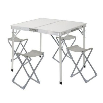 CONJUNTO MESA Y SILLAS PLEGABLES DE CAMPING BLANCA 86X80X70CM GRIS