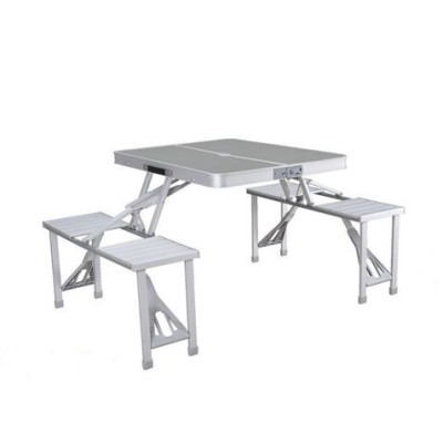 SET MESA CON 4 ASIENTOS PLEGABLES ALUMINIO GRIS 136X85X67