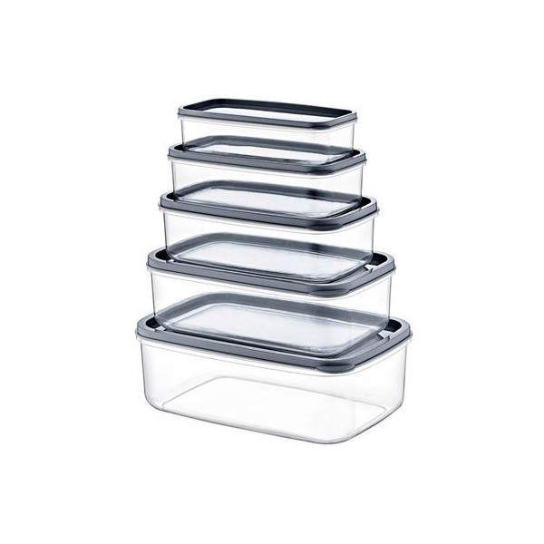 SET 5 TUPPER RECTANGULARES GRIS 330-530-850-1300-2100ML