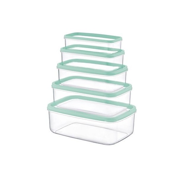 SET 5 TUPPER RECTANGULARES VERDE 330-530-850-1300-2100ML