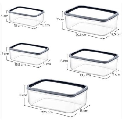 SET 5 TUPPER RECTANGULARES VERDE 330-530-850-1300-2100ML