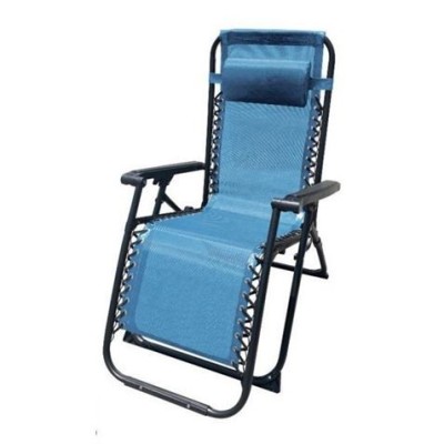 TUMBONA PLEGABLE AZUL DE ACERO CON COJIN CERVICAL