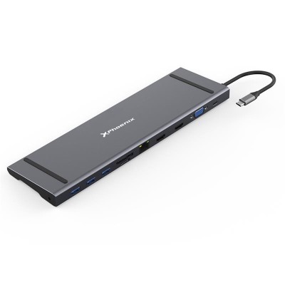 DOCK HUB USB-C PHOENIX 11 EN 1 HDMI 4K/VGA/USB/MICROSD/RJ45/JACK BLACK