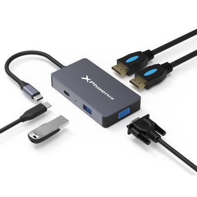 DOCK HUB USB-C PHOENIX 5 EN 1 HDMI 4K/VGA/USB 3.0 BLACK