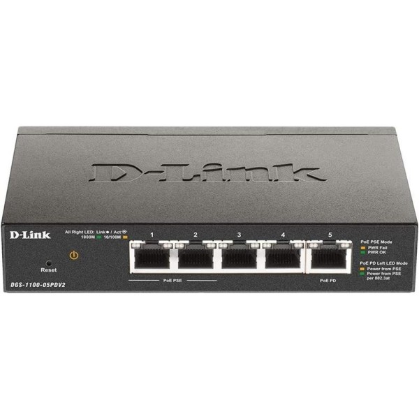 SWITCH D-LINK GIGABIT 5 PUERTOS DGS-1100-05PDV2 2 POE