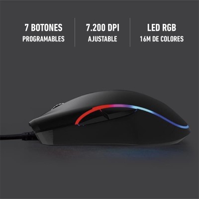 RATON PHOENIX GAMING USB RGB 7200 DPI 7 BOTONES