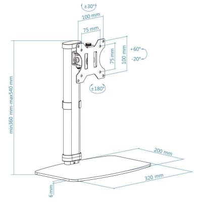 SOPORTE DE MESA TV MONITOR TOOQ REG.ALTURA GIR. INCL. 17-27 WHITE