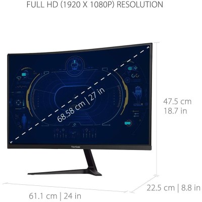 MONITOR GAMING VIEWSONIC 27 165HZ CURVO MULTIM ERGONOMICO HDMI DP 3YR GAR