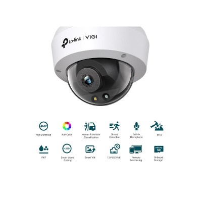 CAMARA IP TP-LINK VIGI DOME EXTERIOR/INTERIOR 4MP 4MM IR 30M IP67 POE/CC