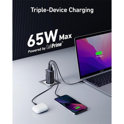 CARGADOR ANKER 735 GANPRIME 65W 2XUSB-C + 1XUSB-A BLACK