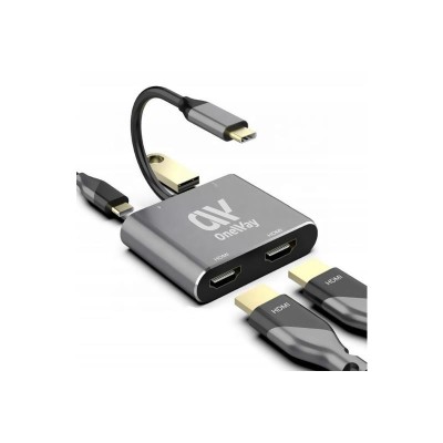 DOCK HUB ONEWAY USB-C 5 EN 1 X2HDMI/USB 3.0/USB-C PD SILVER