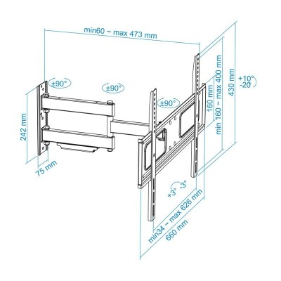 SOPORTE TV MONITOR TOOQ 37-70 50KG INCLINABLE/GIRATORIO