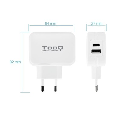 CARGADOR SMARTPHONE/TABLET TOOQ 12W USB 3.0 + 15W USB-C WHITE