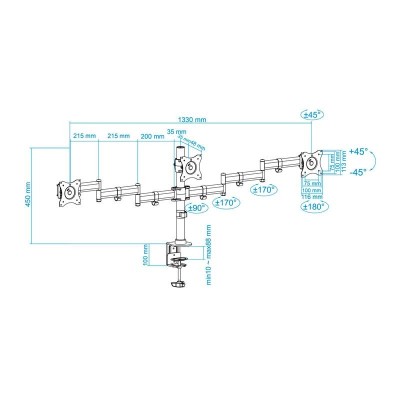 SOPORTE DE MESA TV/MONITOR TOOQ 13-27 8KG 2 BRAZOS PARA 3 PANTALLAS