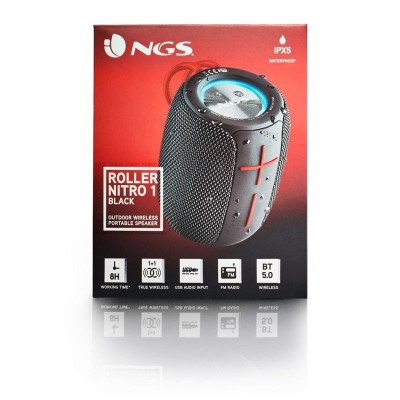 ALTAVOCES NGS ROLLER NITRO RGB PORTATIL WATERPROOF IPX5/BT/USB/AUX BLACK