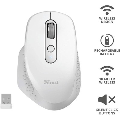 RATON TRUST OZAA ERGONOMICO RECARGABLE WIRELESS WHITE