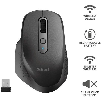 RATON TRUST OZAA ERGONOMICO RECARGABLE WIRELESS BLACK