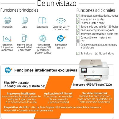 IMPRESORA HP DESKJET MULTIFUNCION ENVY 7920E COLOR WIFI WHITE