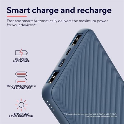 POWERBANK TRUST PRIMO SLIM 10000MAH X2 USB-A + USB-C + MICRO-USB ECO BLUE