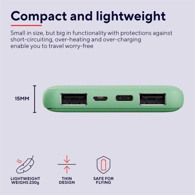 POWERBANK TRUST PRIMO SLIM 10000MAH X2 USB-A + USB-C + MICRO-USB ECO GREEN