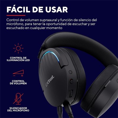 AURICULARES + MICROFONO TRUST GAMING RGB GXT 490 FAYZO HEADSET 7.1 BLACK