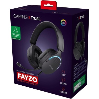 AURICULARES + MICROFONO TRUST GAMING RGB GXT 490 FAYZO HEADSET 7.1 BLACK