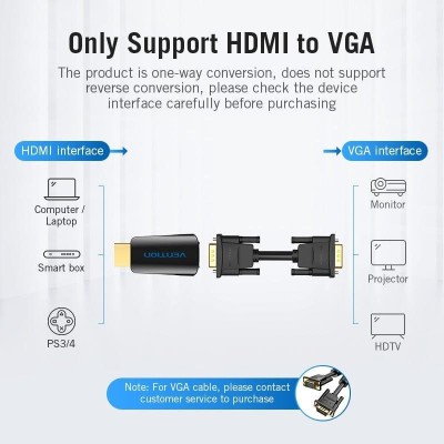 ADAPTADOR CONVERSOR VENTION HDMI/M A VGA/H AUDIO JACK 3.5 BLACK