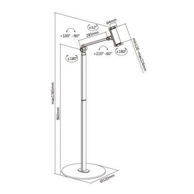 SOPORTE SUELO AISENS PARA TABLET 4.7-12.9 AJUSTABLE 2 PIVOTES BLACK